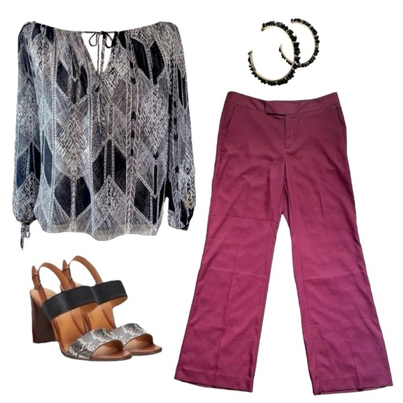 BCBGMaxazria Split Sleeve Layered Print Blouse sz S - Picture 10 of 13